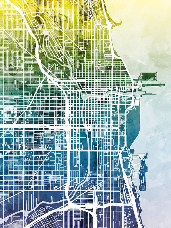 Chicago Poster featuring the digital art Chicago City Street Map #4 by Michael Tompsett