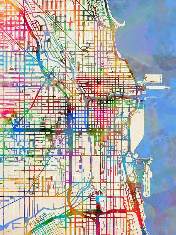 Chicago Poster featuring the digital art Chicago City Street Map #5 by Michael Tompsett
