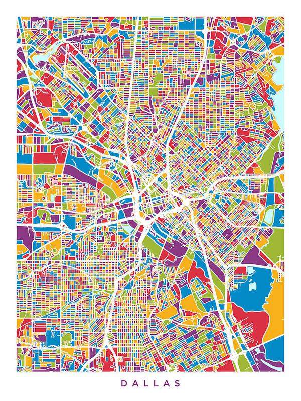 Dallas Poster featuring the digital art Dallas Texas City Map #5 by Michael Tompsett
