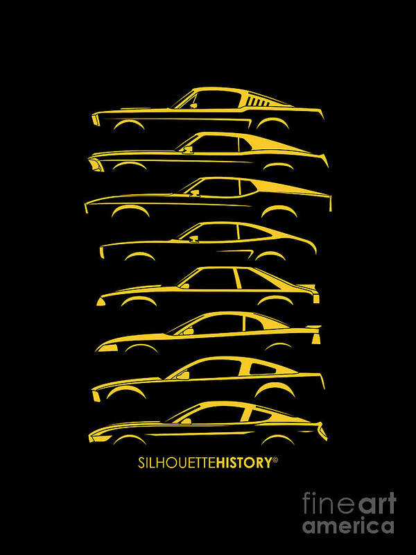 Ford Mustang Poster featuring the digital art American Stallion SilhouetteHistory Yellow #1 by Gabor Vida