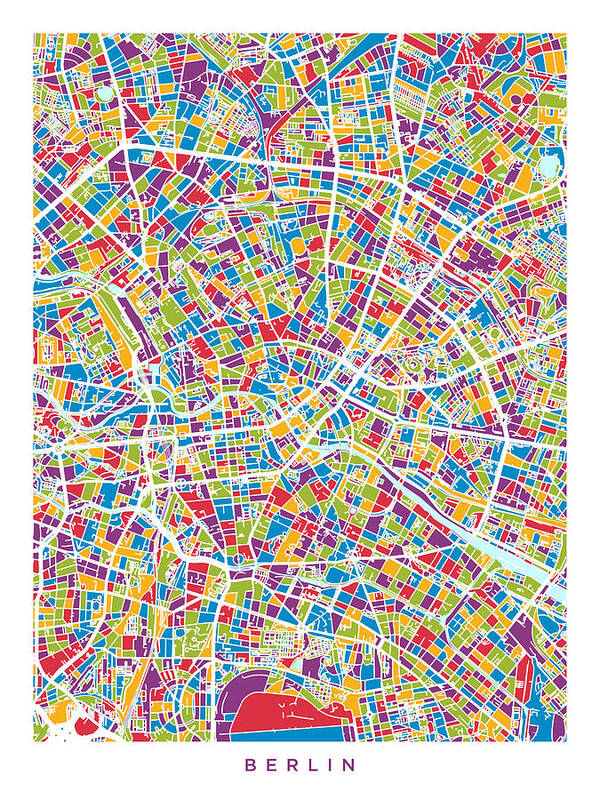 Berlin Poster featuring the digital art Berlin Germany City Map #7 by Michael Tompsett