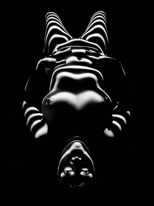 8650-slg Poster featuring the photograph 8650-SLG Zebra Woman Eyes Open Striped by Light Fine Art Nude by Chris Maher by Chris Maher