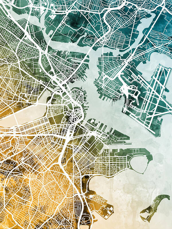 Street Map Poster featuring the digital art Boston Massachusetts Street Map #9 by Michael Tompsett