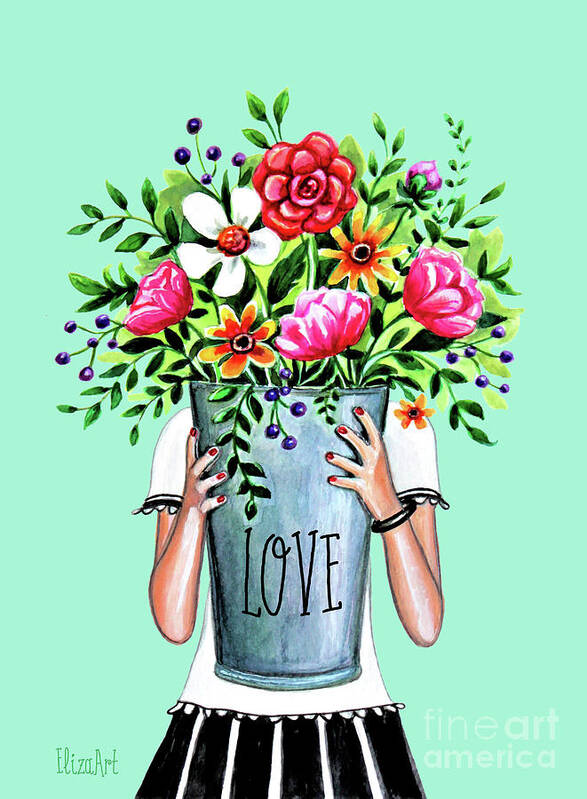 Love Poster featuring the painting A Bucket Full of Love by Elizabeth Robinette Tyndall