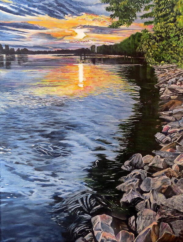 Ripples Poster featuring the painting A Fraser River Sunset by Marilyn McNish