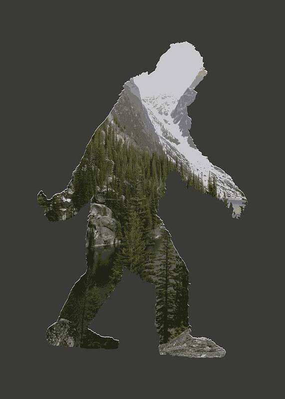 Sasquatch Poster featuring the digital art A Sasquatch Bigfoot Silhouette in The Rockies by Garaga Designs