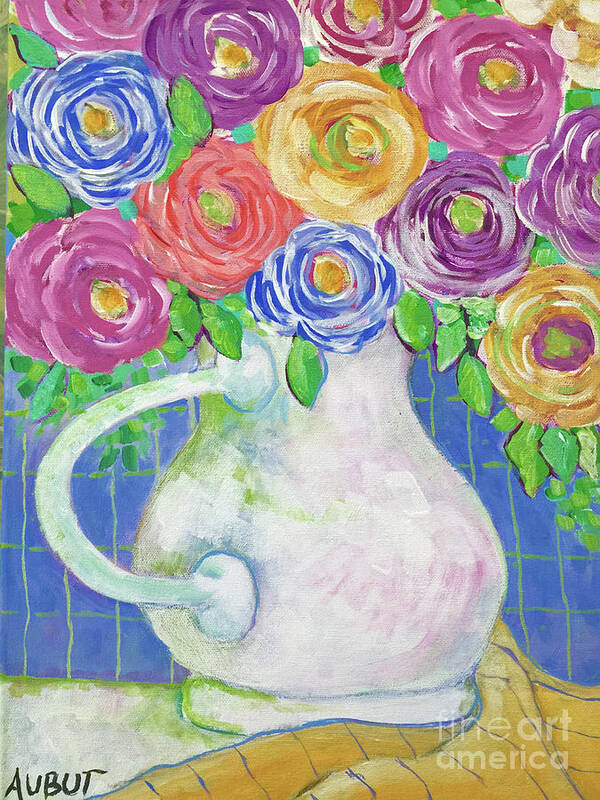 Flowers Poster featuring the painting A Vase Full of Happiness by Rosemary Aubut