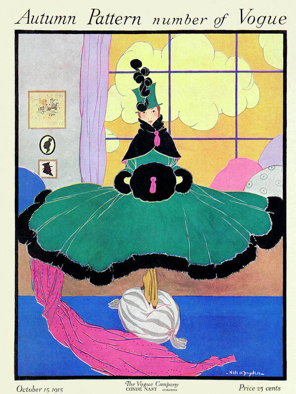 Illustration Poster featuring the photograph A Vogue Cover Of A Woman Wearing A Green Coat by Helen Dryden