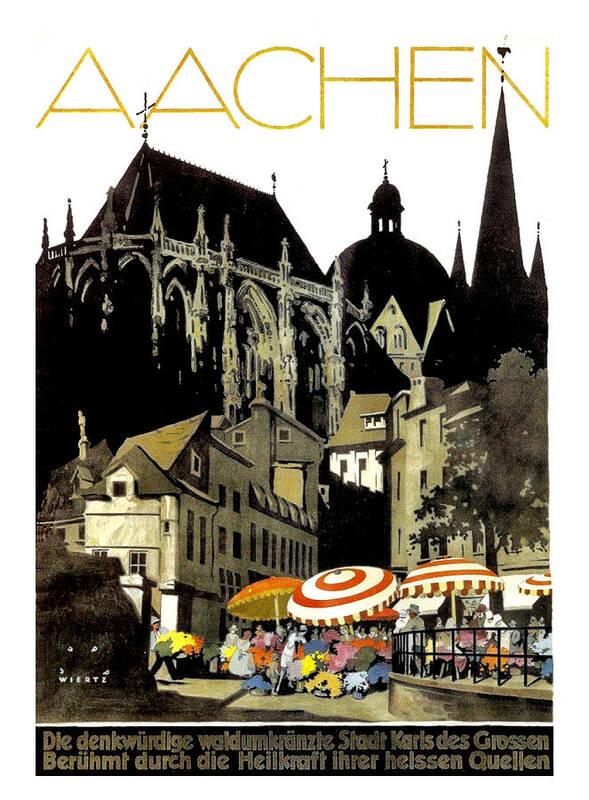 Aachen Poster featuring the painting Aachen, Germany, vintage travel poster by Long Shot