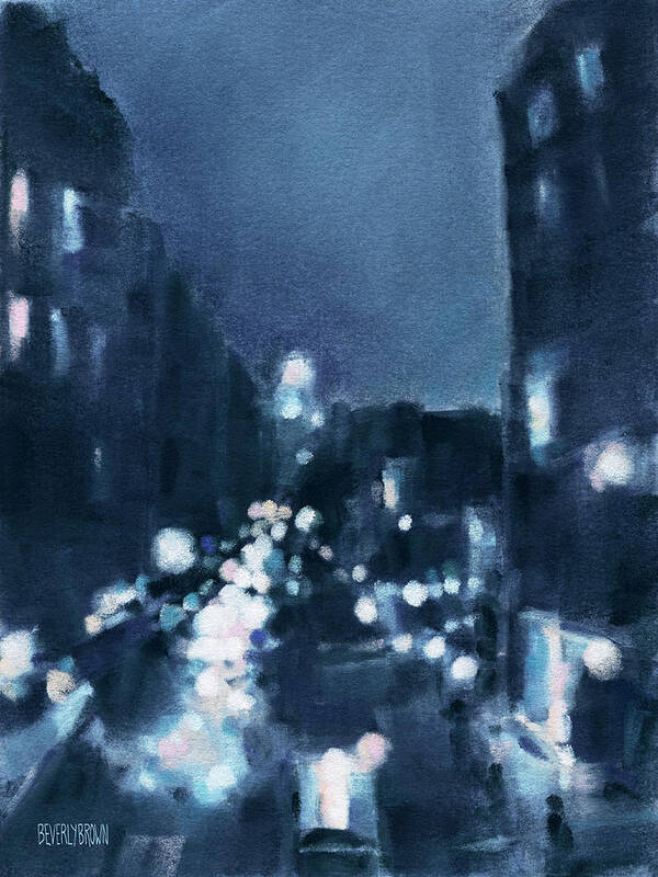 New York Poster featuring the painting Across 23rd Street NYC High Line at Night by Beverly Brown