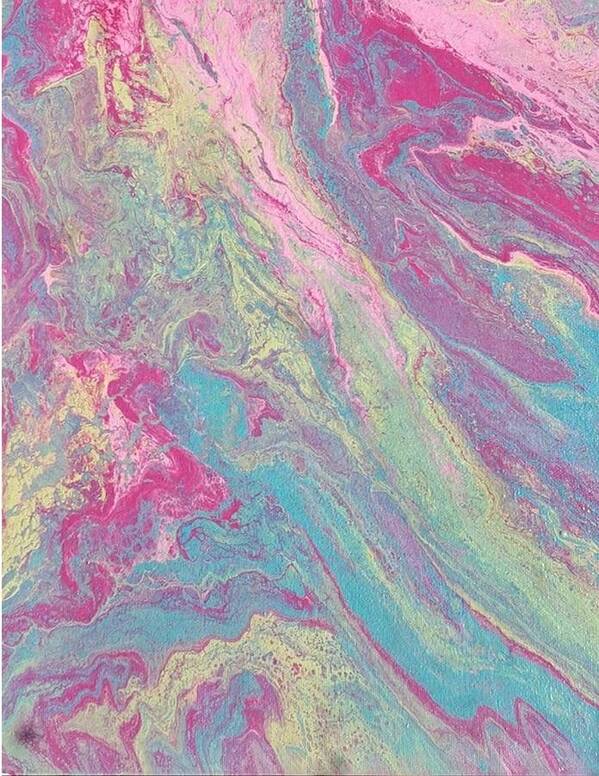 #acrylicditypour #abstractacrylics #abstractartwork #colorfulartwork #abstractartforsale #camvasartprints #originalartforsale #abstractartpaintings Poster featuring the painting Acrylic Dirty Pour with pinks aquas and yellow by Cynthia Silverman