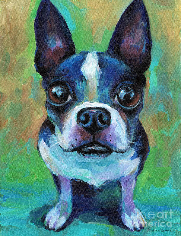 Boston Terrier Poster featuring the painting Adorable Boston Terrier Dog by Svetlana Novikova