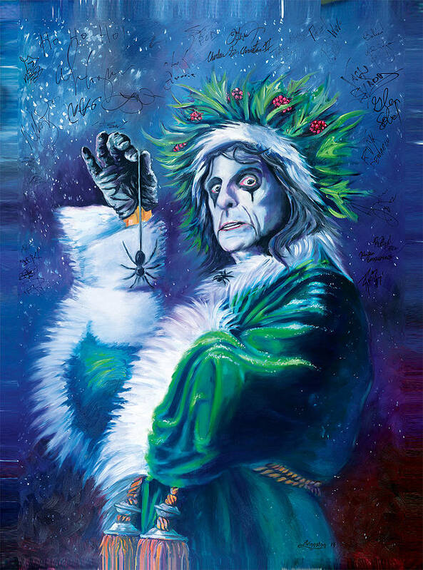 Oil Painting Poster featuring the painting Alice Cooper Christmas Theme by Daniel Livingston