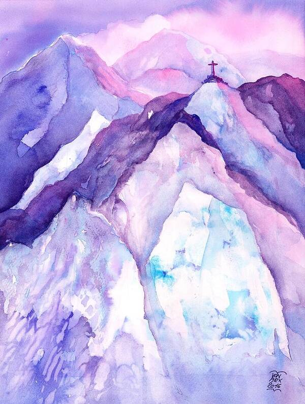 Mountains Watercolor Poster featuring the painting Alpenglow in the Alps by Sabina Von Arx