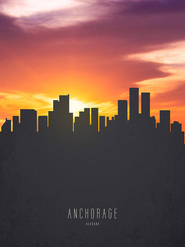 Anchorage Poster featuring the painting Anchorage Alaska Sunset Skyline 01 by Aged Pixel