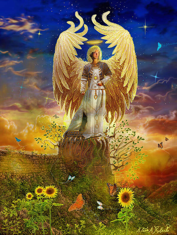 Angel Poster featuring the painting Archangel Uriel by Steve Roberts