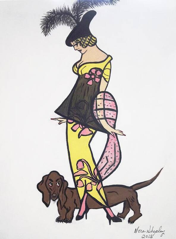 Female With Dog Poster featuring the painting Art Deco 1920's Girls And Dogs by Nora Shepley