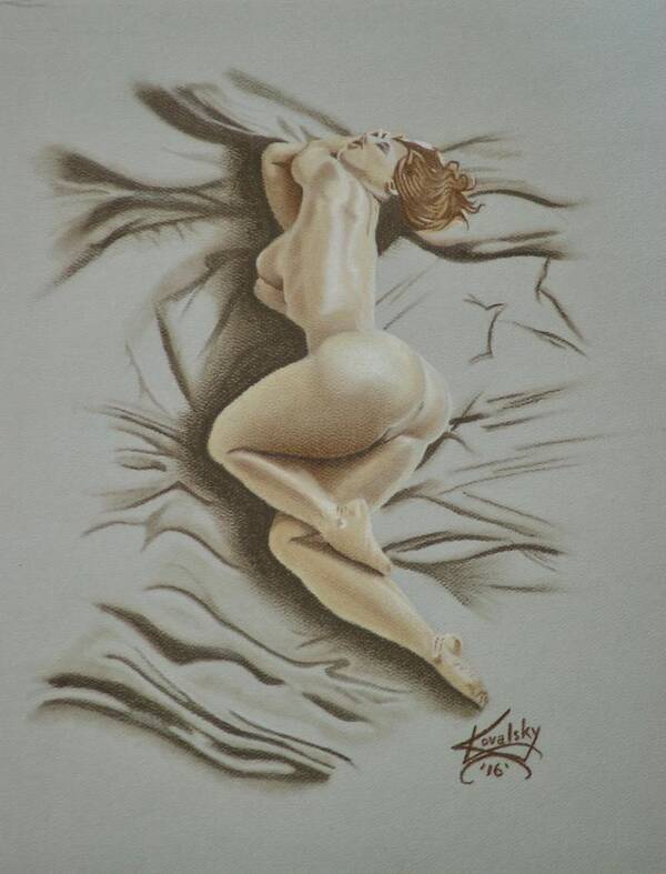 Nude; Art; Artwork; Pastel Pencil; Drawing Poster featuring the drawing Au Naturel by Edward Kovalsky