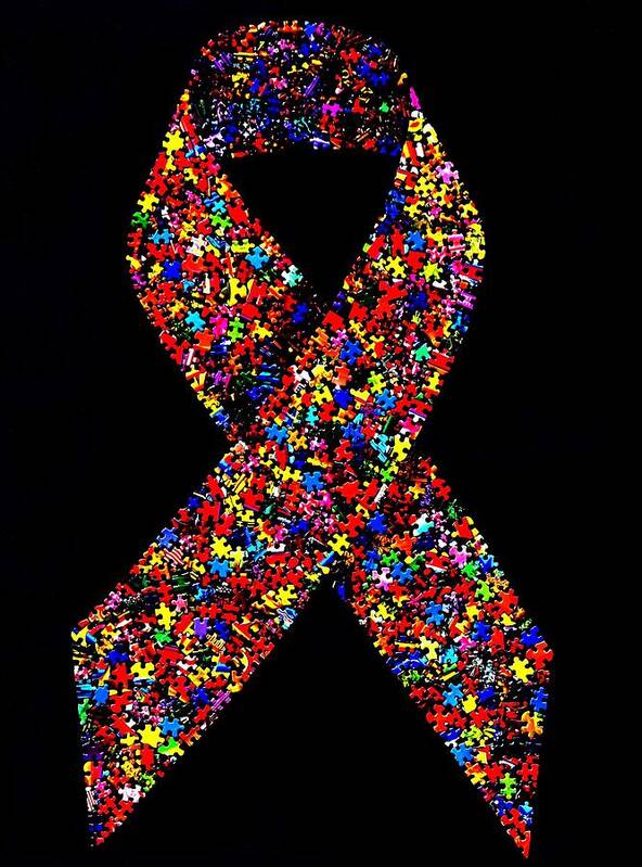 Autism Poster featuring the mixed media Autism Awareness Ribbon by Doug Powell