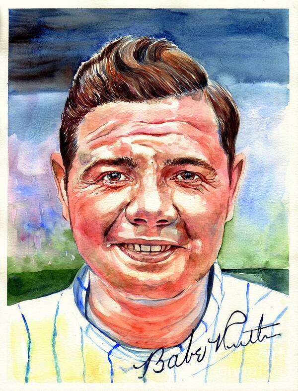Babe Poster featuring the painting Babe Ruth portrait by Suzann Sines