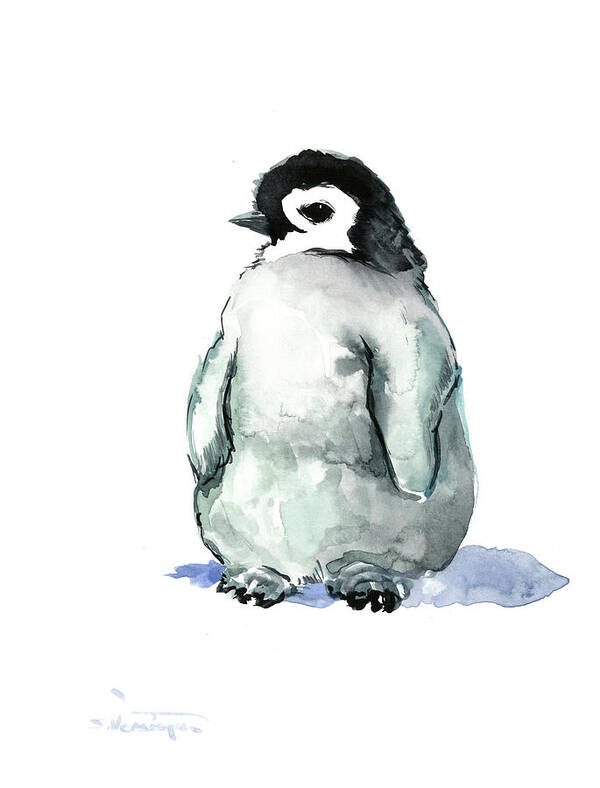 Penguin Poster featuring the painting Baby Penguin by Suren Nersisyan
