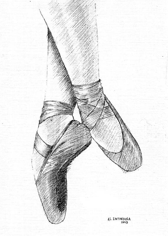 Dancers Shoes Poster featuring the drawing Ballet Shoes by Al Intindola