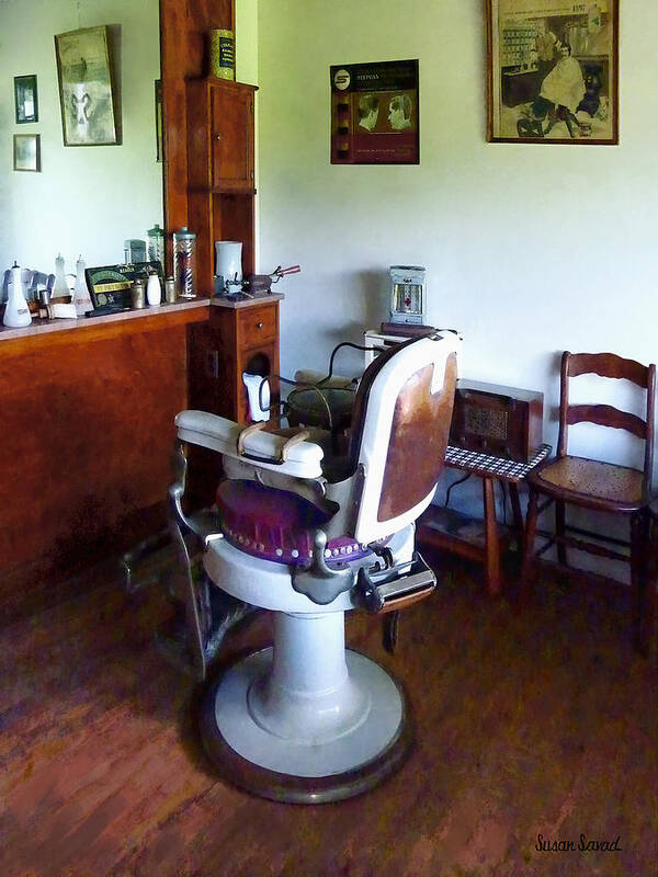 Barber Chair Poster featuring the photograph Barber - Old-Fashioned Barber Chair by Susan Savad