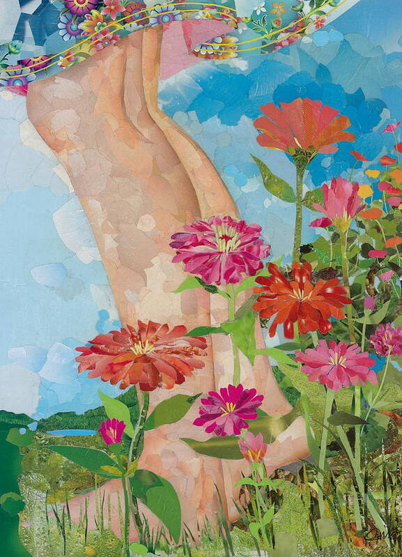 Flowers Poster featuring the mixed media Barefoot by Robin Birrell