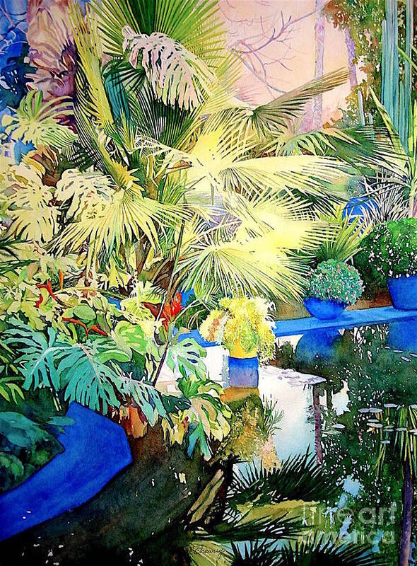  Exotic Poster featuring the painting Bassin - Jardin Majorelle - Marrakech - Maroc by Francoise Chauray