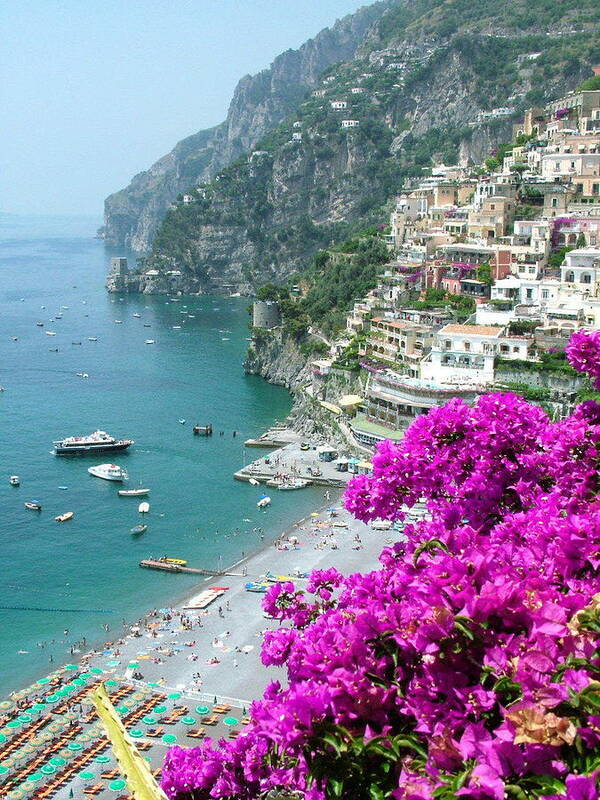 Positano Poster featuring the photograph Beach at Positano by Donna Corless