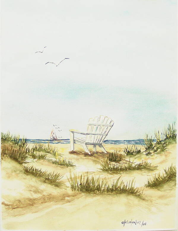 Beach Chair Relaxing Chair Dune Poster featuring the painting Beach Chair by Miroslaw Chelchowski