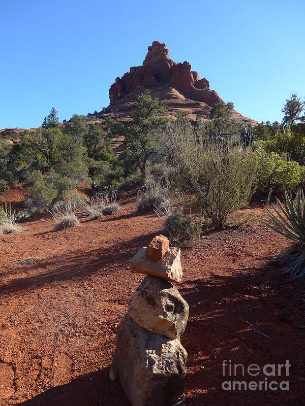 Sedona Poster featuring the photograph Bell Rock with Cairn Sculpture by Mars Besso