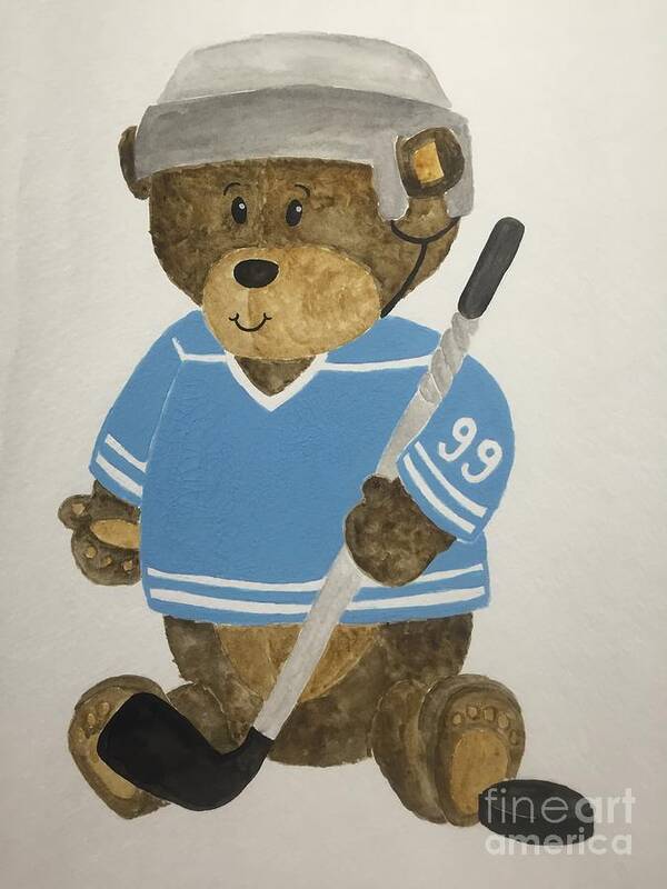 Kids Poster featuring the painting Benny bear hockey by Tamir Barkan
