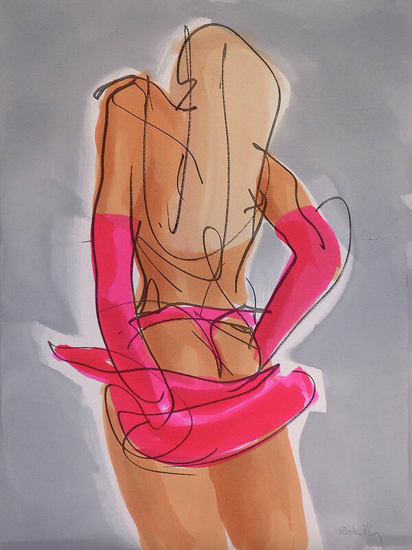 Striptease Poster featuring the drawing Berlin in cerise by Peregrine Roskilly