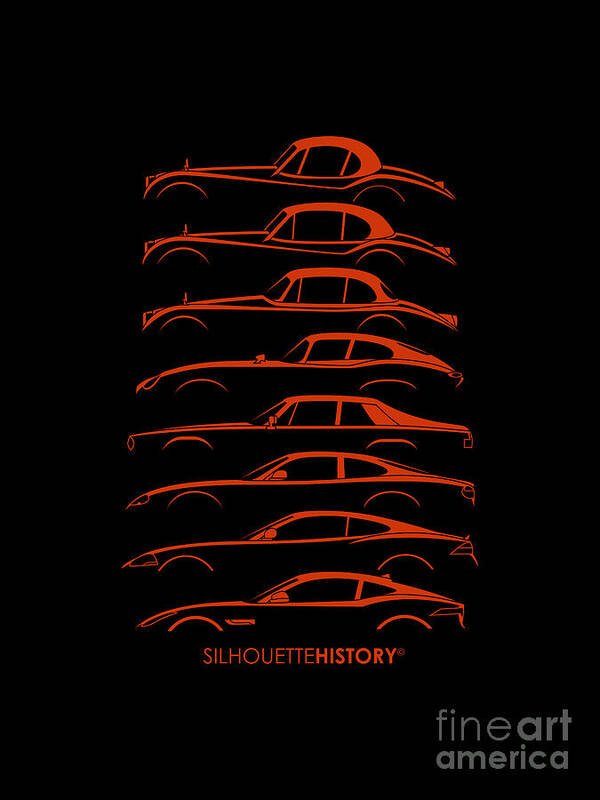 Sports Cars Poster featuring the digital art Big Cat Coupe SilhouetteHistory by Gabor Vida