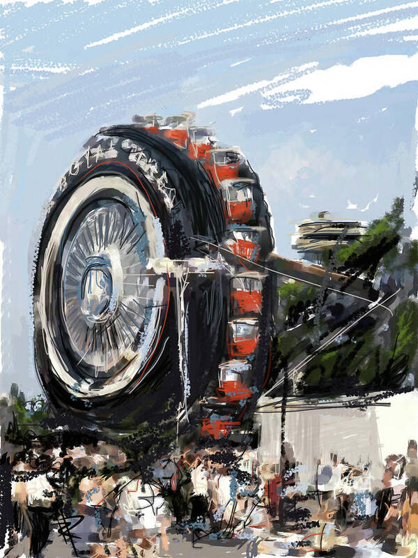 Royal Tires Poster featuring the mixed media Big Wheel in the Sky by Russell Pierce