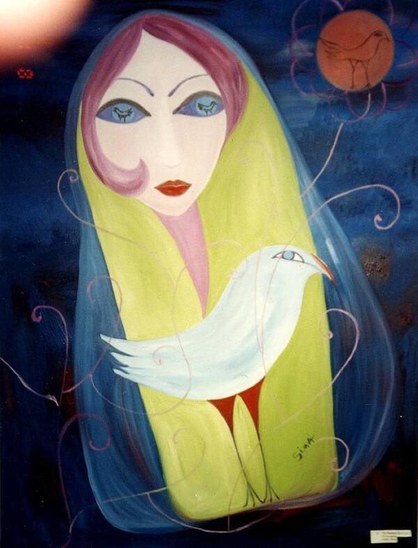 Oil Poster featuring the painting Bird In The Moon by Sima Amid Wewetzer