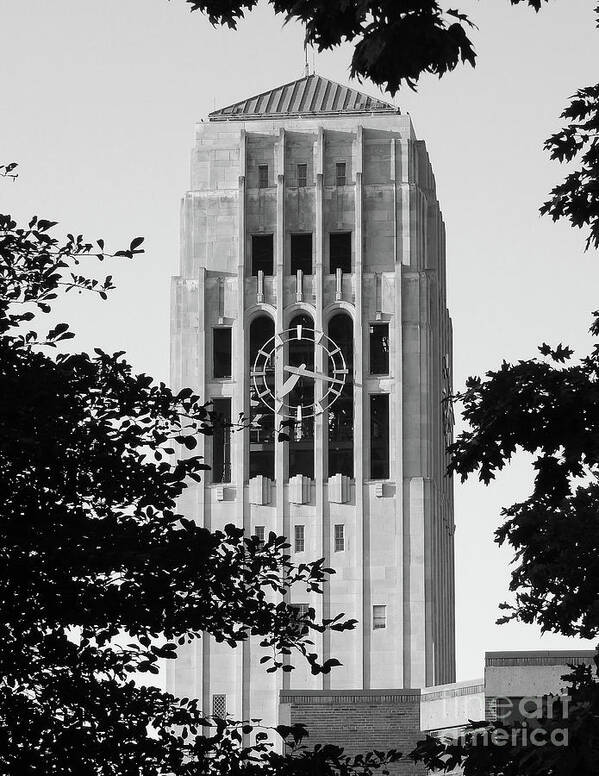 University Of Michigan Poster featuring the photograph Black And White Clock Tower by Phil Perkins
