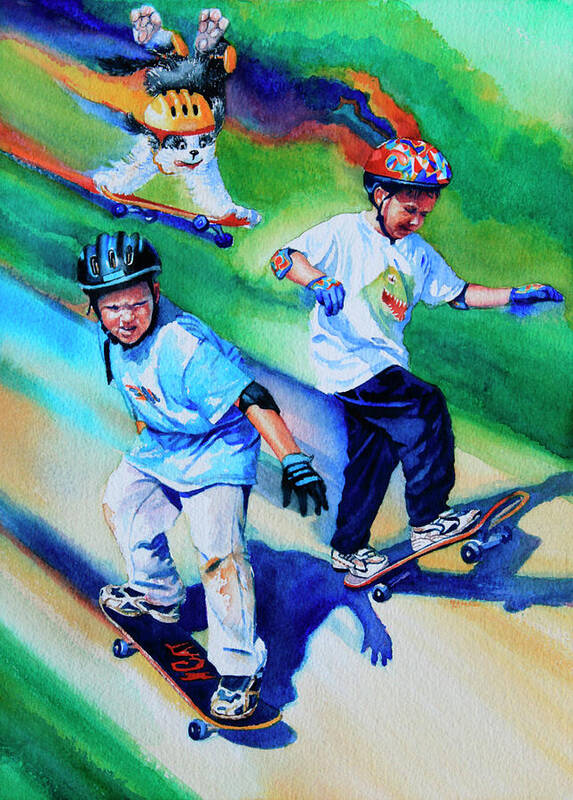 Skateboard Poster featuring the painting Blasting Boarders by Hanne Lore Koehler