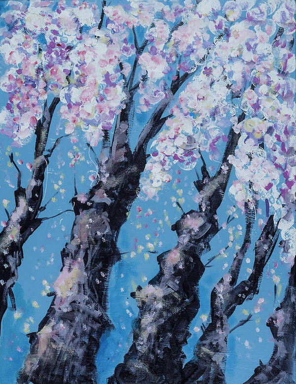 Spring Poster featuring the painting Blooming trees by Maxim Komissarchik