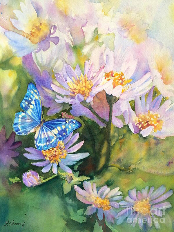 Painting Poster featuring the painting Blue Butterfly by Francoise Chauray