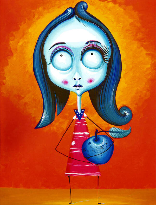 Blue Poster featuring the painting Blue Girl with Blue Apple by Tiberiu Soos