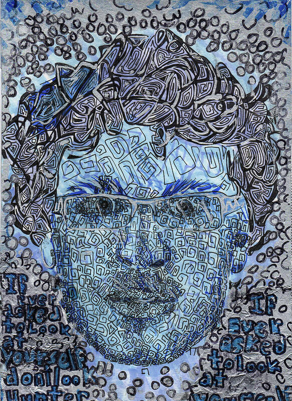 Jesse Apple Self Portrait Poster featuring the drawing Blue Self Portrait by Jesse Apple
