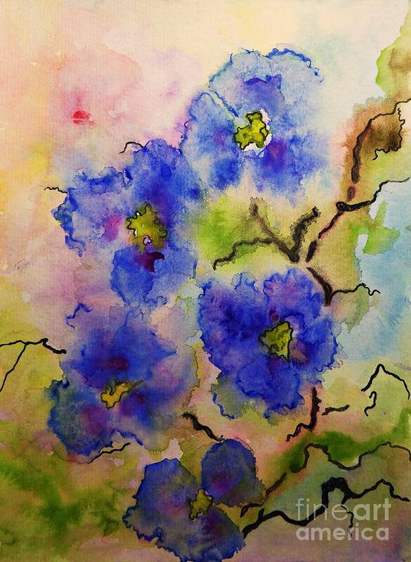 Flowers Poster featuring the painting Blue Spring Flowers Watercolor by Amalia Suruceanu