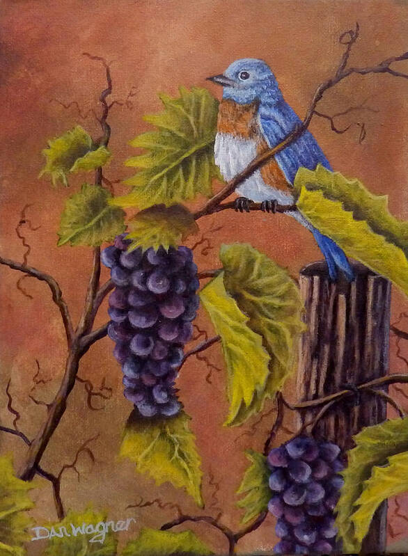 Blue Poster featuring the painting Bluey and the Grape vine by Dan Wagner