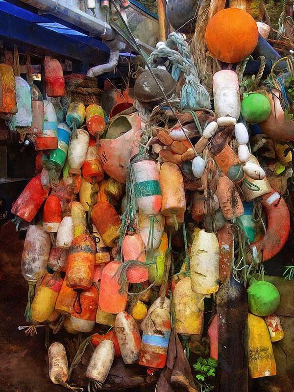 Digital Painting Poster featuring the photograph Crab Pot Buoys by Thom Zehrfeld