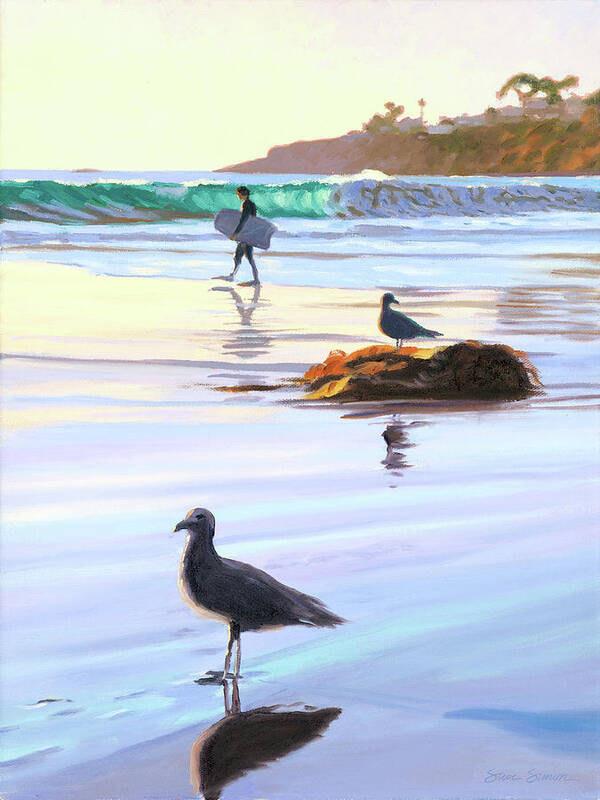 Boogie Poster featuring the painting Boogie Boarder and Birds by Steve Simon
