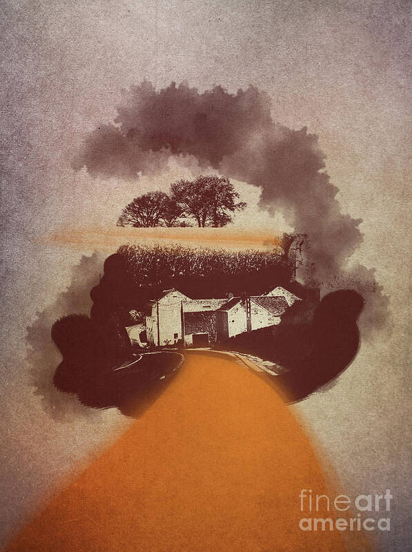 Tree Poster featuring the digital art Book Illustration With Landscape And Watercolor Effect by Ariadna De Raadt