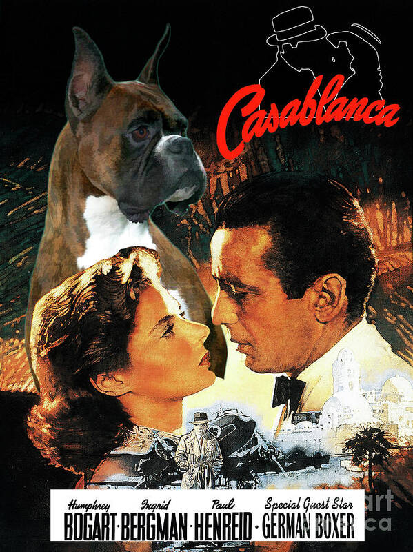 German Boxer Poster featuring the painting Boxer Dog Art Canvas Print - Casablanca Movie Poster by Sandra Sij
