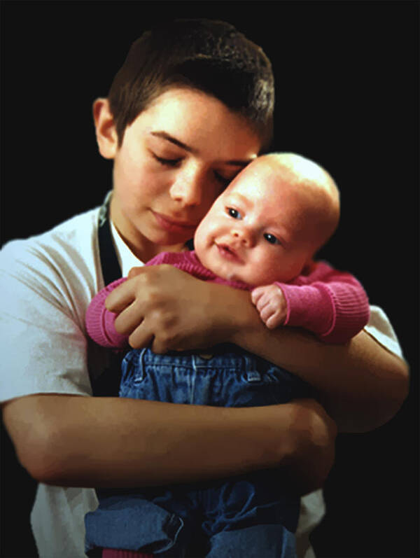 Children Poster featuring the photograph Boy with Bald-Headed Baby by RC DeWinter